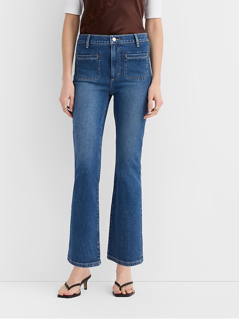 LOFT Mid Blue Flare Jeans with Front Patch Pockets